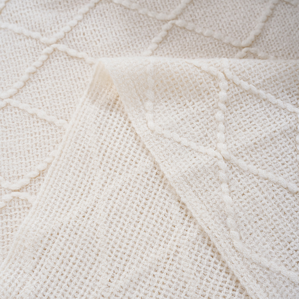 Living and Home Beige Diamond Knit Throw Blanket with Tassels 130 x 170cm Image 5