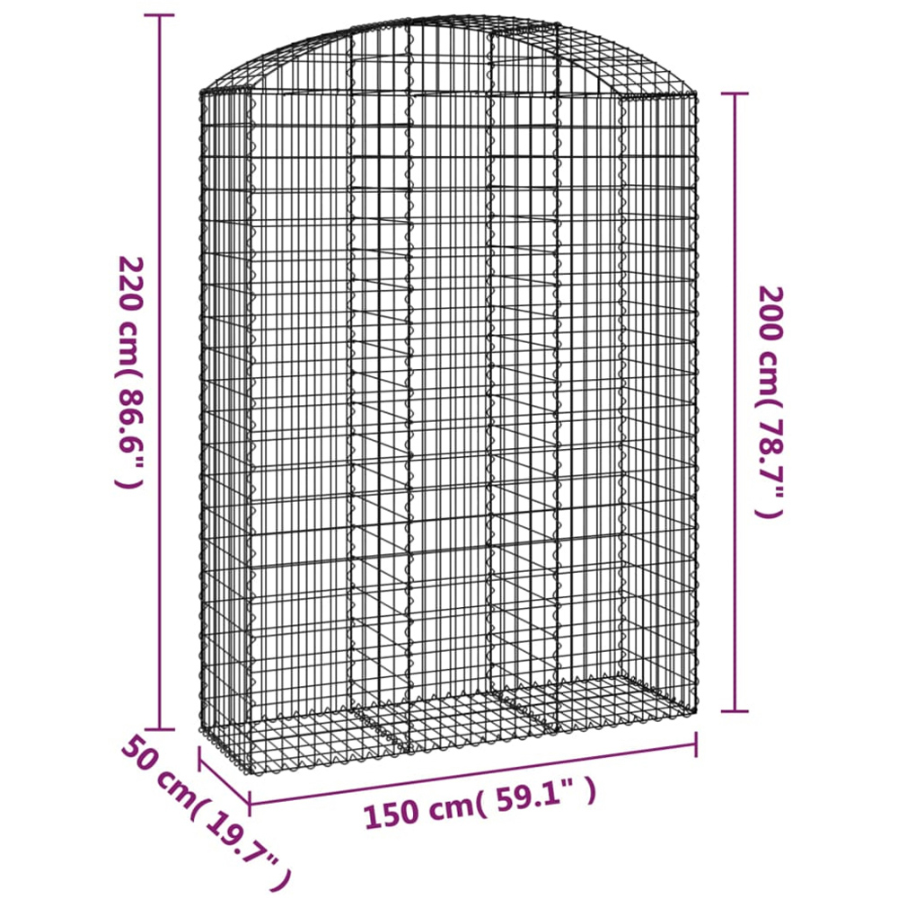 vidaXL Silver Galvanised Iron Arched Gabion Basket 150 x 50 x 200/220cm Image 4