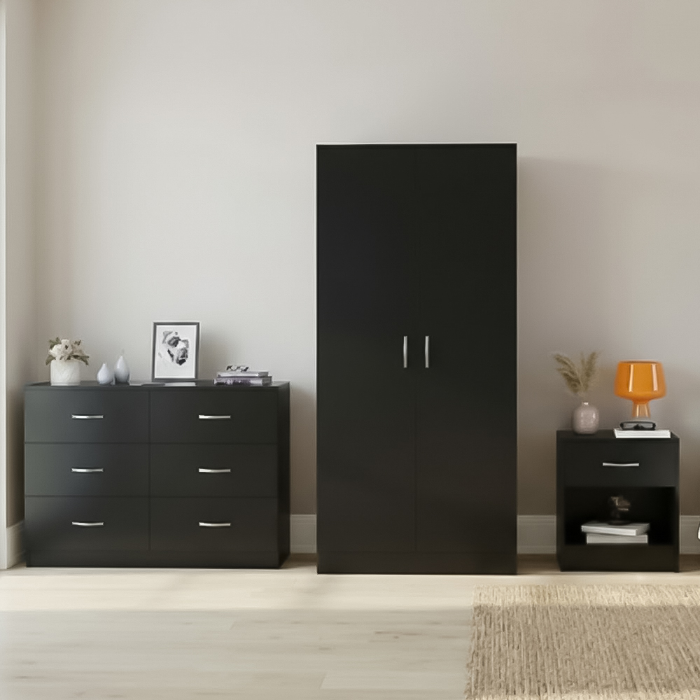 VIDA DESIGNS Riano Black 3 Piece Bedroom Furniture Set Image 1