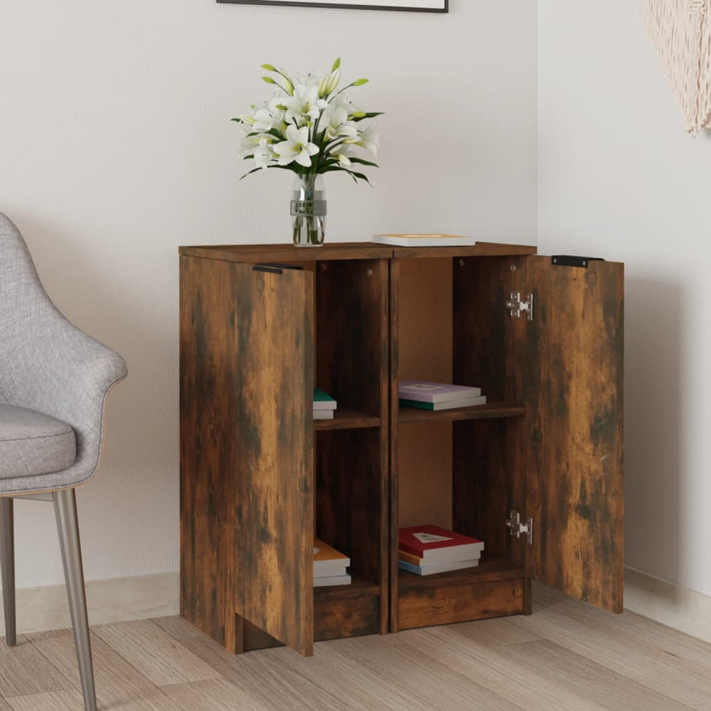 vidaXL Single Door Smoked Oak Narrow Sideboard Set of 2 Image 3