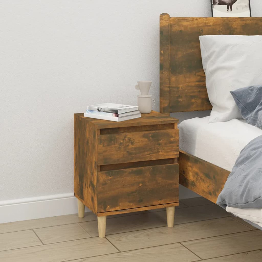 vidaXL Single Door Single Drawer Smoked Oak Bedside Cabinet Set of 2 Image 9