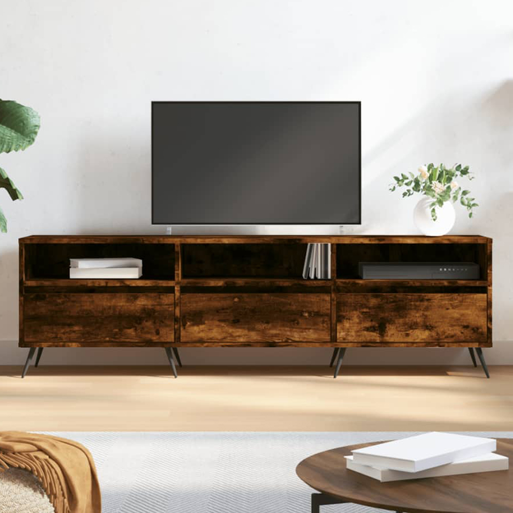 vidaXL 3 Door 3 Shelf Smoked Oak TV Cabinet Image 1