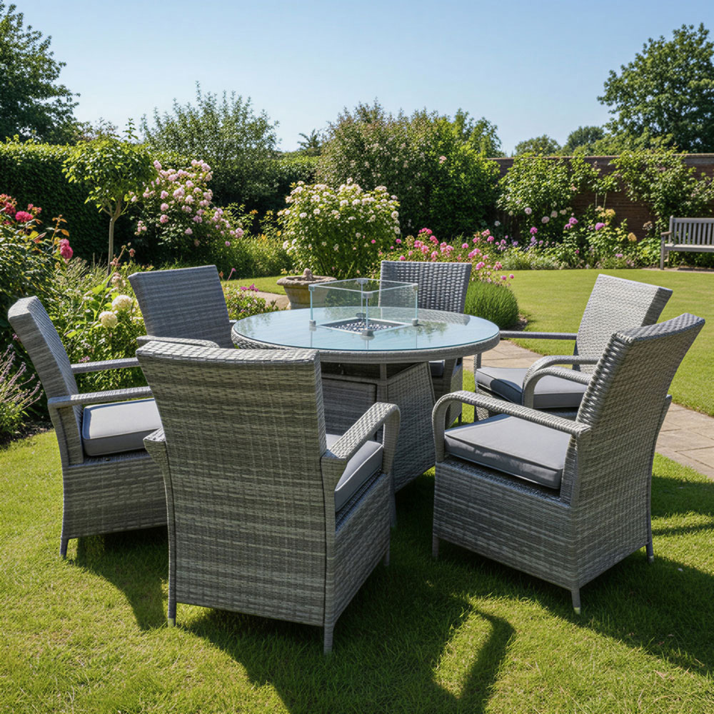 Oseasons Windsor 6 Seater Mixed Grey Rattan Firepit Dining Set Image 4