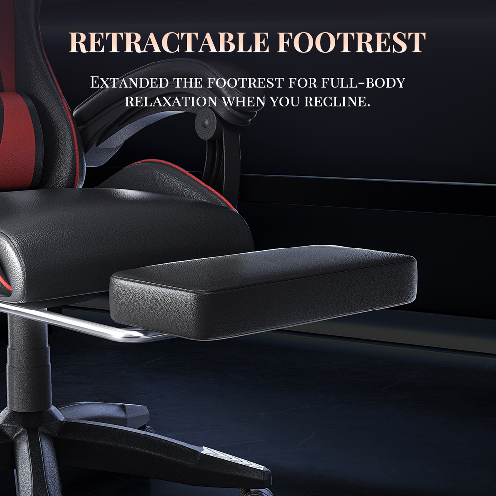 Rattrix Red Reclining Gaming Chair with Massage Lumbar Cushion and Footrest Image 5