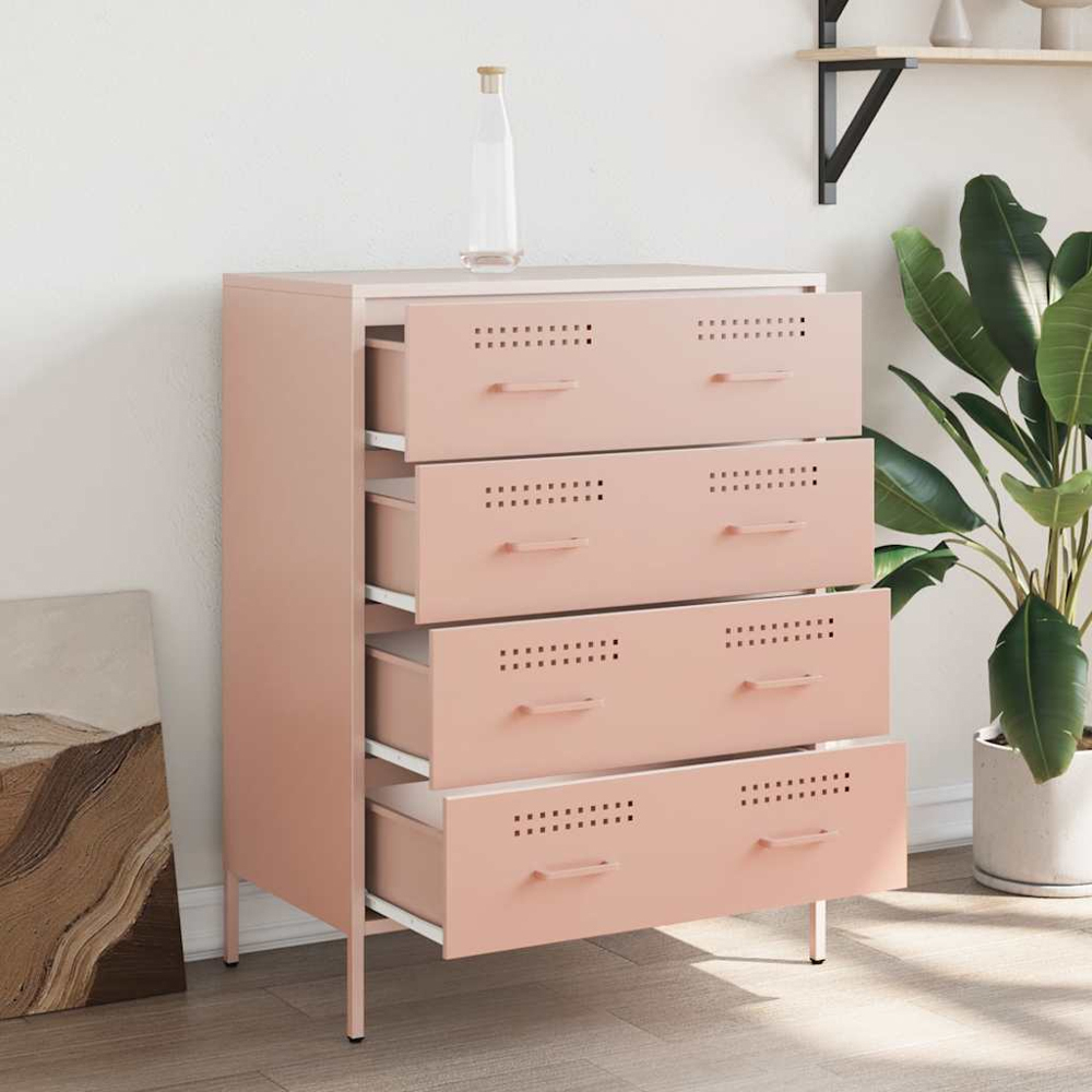 vidaXL 4 Drawer Pink Steel Industrial Style Sideboard Image 9