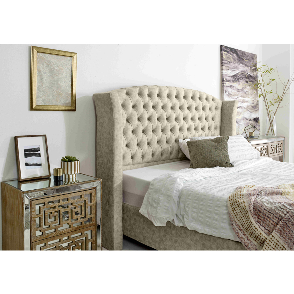 Eleganza Roseland Double Pearl Oakland Fabric Bed Frame with Chesterfield Headboard Image 2
