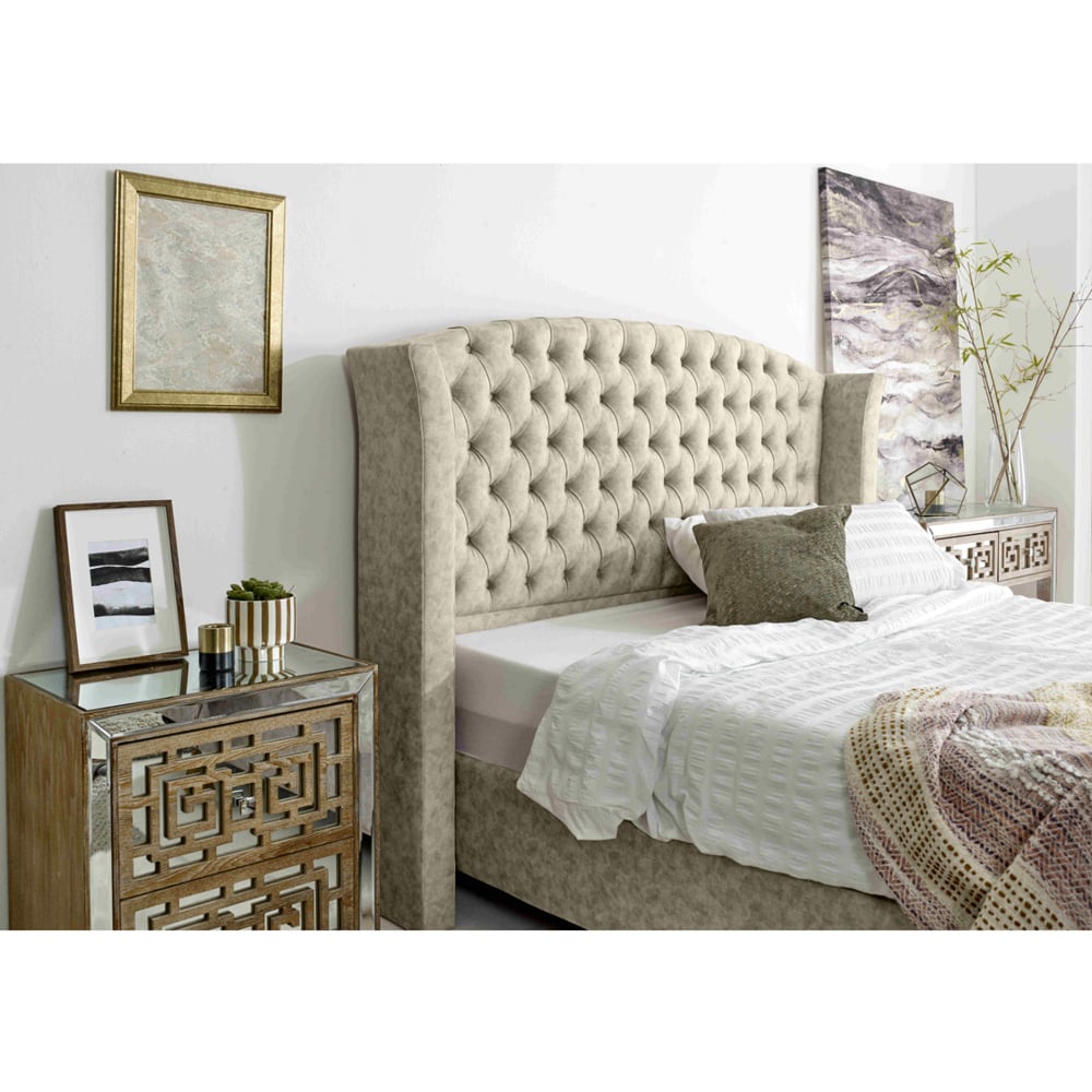 Eleganza Roseland Single Pearl Oakland Fabric Bed Frame with Chesterfield Headboard Image 2