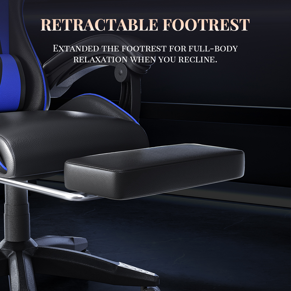 Rattrix Blue Reclining Gaming Chair with Massage Lumbar Cushion and Footrest Image 3