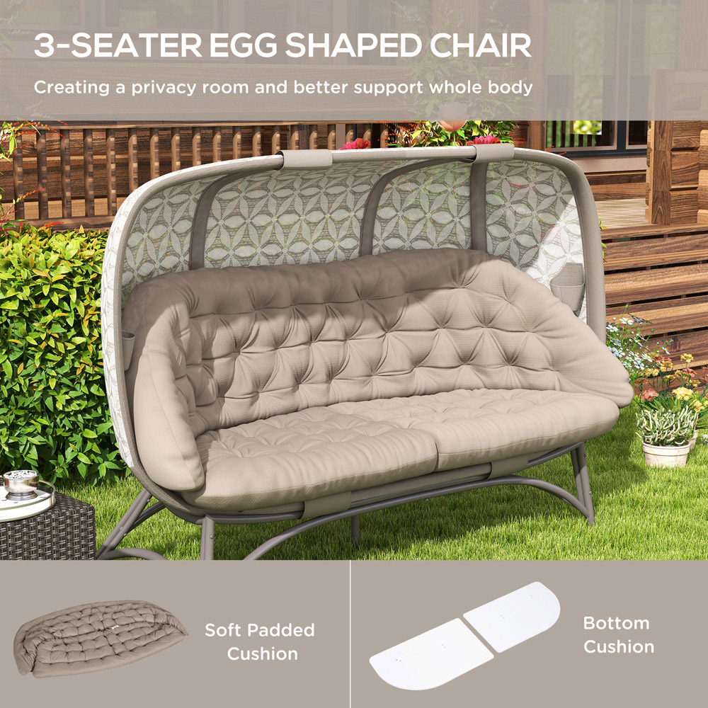Outsunny 3 Seater Sand Brown Egg Chair with Cushions Image 5