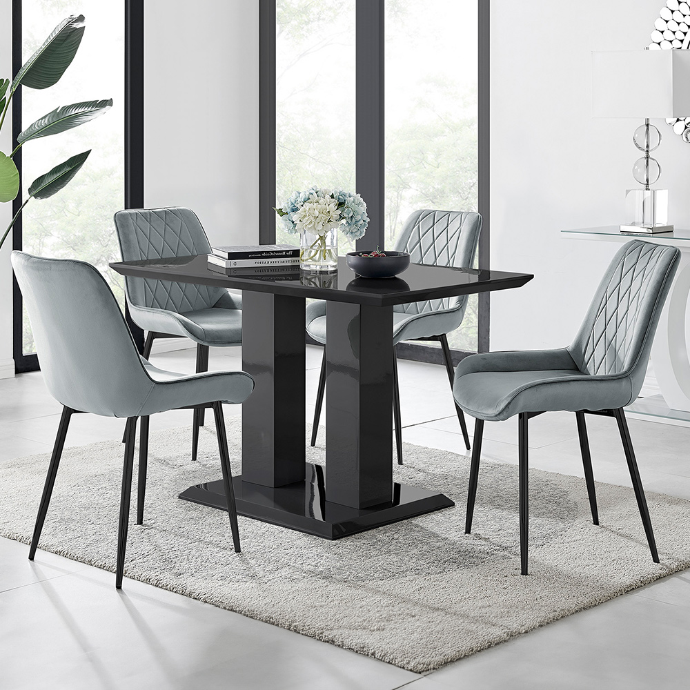 Furniturebox Molini Cesano 4 Seater Dining Set Black Gloss and Grey Image 1