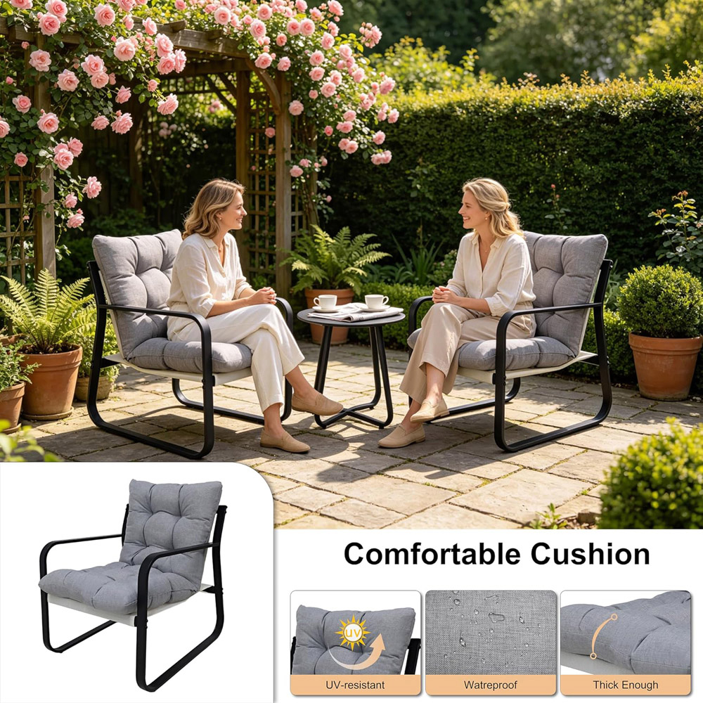 Alivio 2 Seater Grey Garden Bistro Set with Cushions Image 4