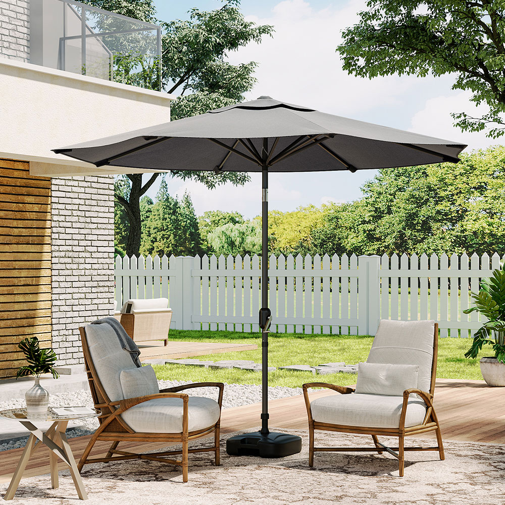 Living and Home Dark Grey Round Crank Tilt Parasol with Plastic Fillable Base 3m Image 5