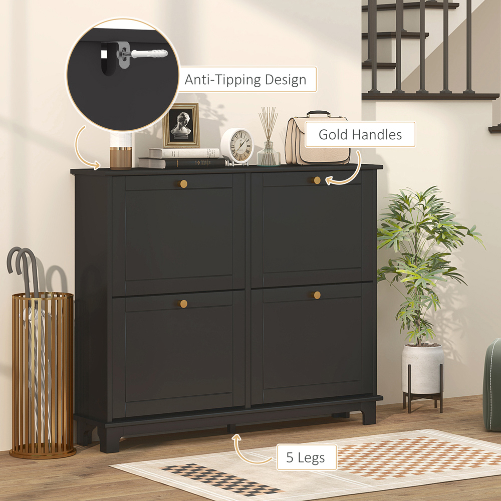 HOMCOM 4 Flip Down Drawer Black Narrow Shoe Cabinet Image 8
