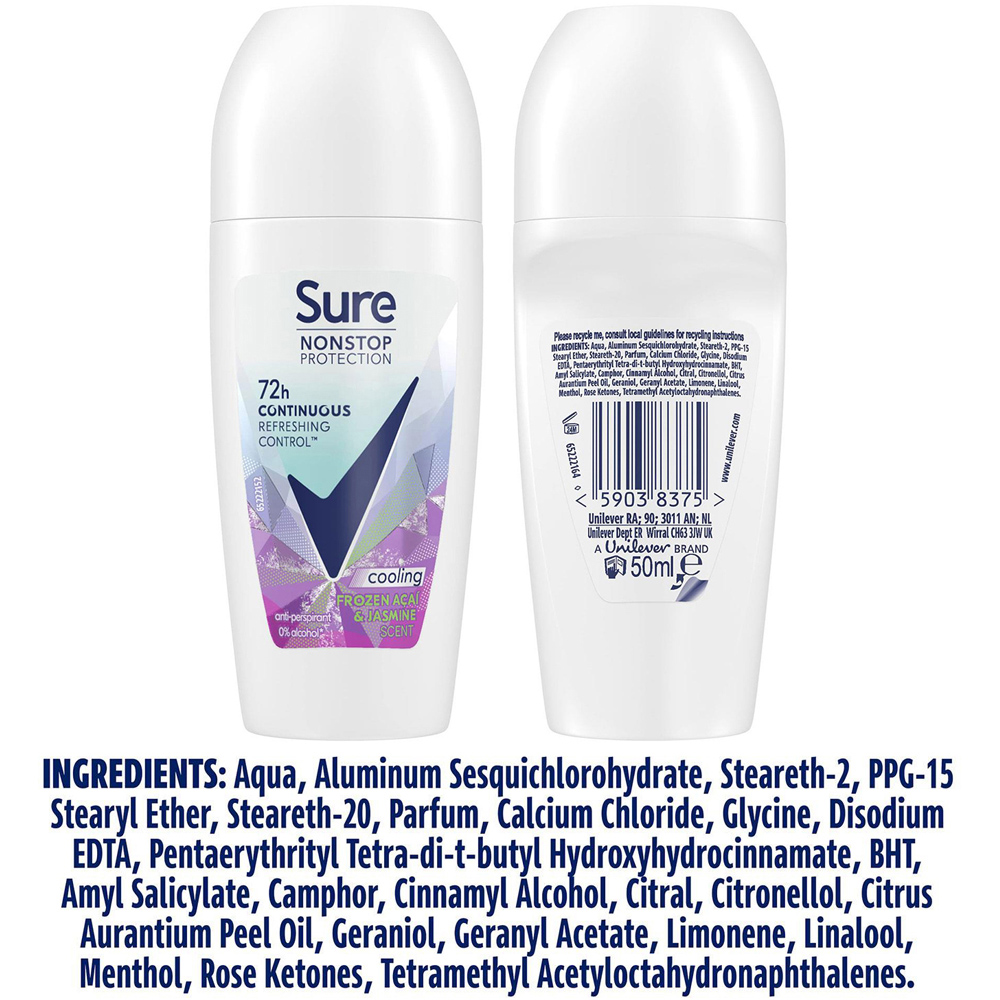 Sure Women Nonstop Protection Acai and Jasmine Antiperspirant Roll On 50ml 6Pack Image 7