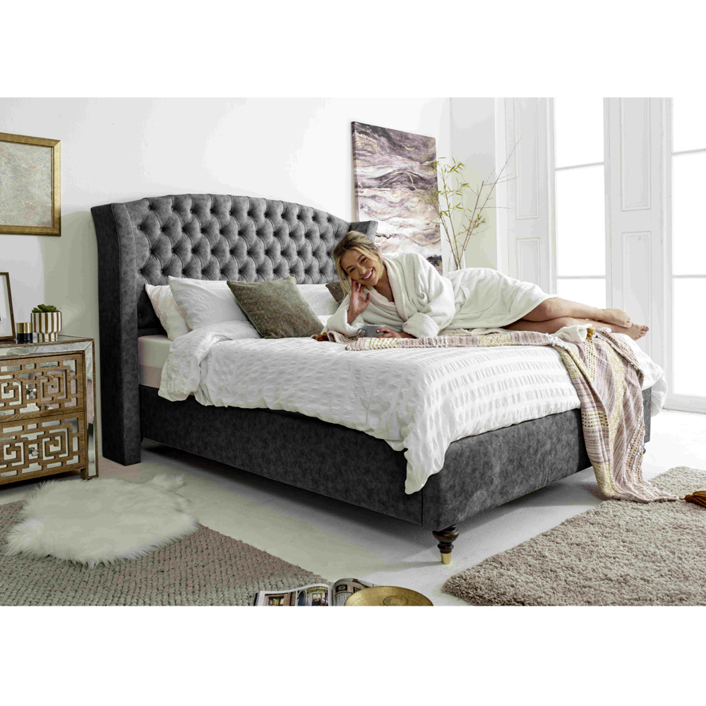 Eleganza Roseland Small Double Granite Oakland Fabric Bed Frame with Chesterfield Headboard Image 5