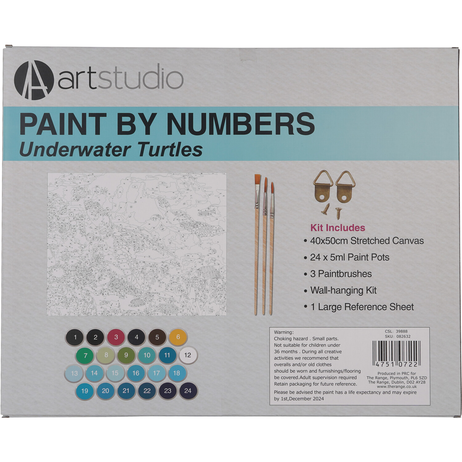 Art Studio Paint by Numbers Underwater Turtles Canvas Kit Image 3