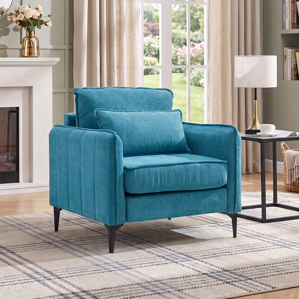 Living and Home Turquoise Grey Chenille Sofa Chair Image 7