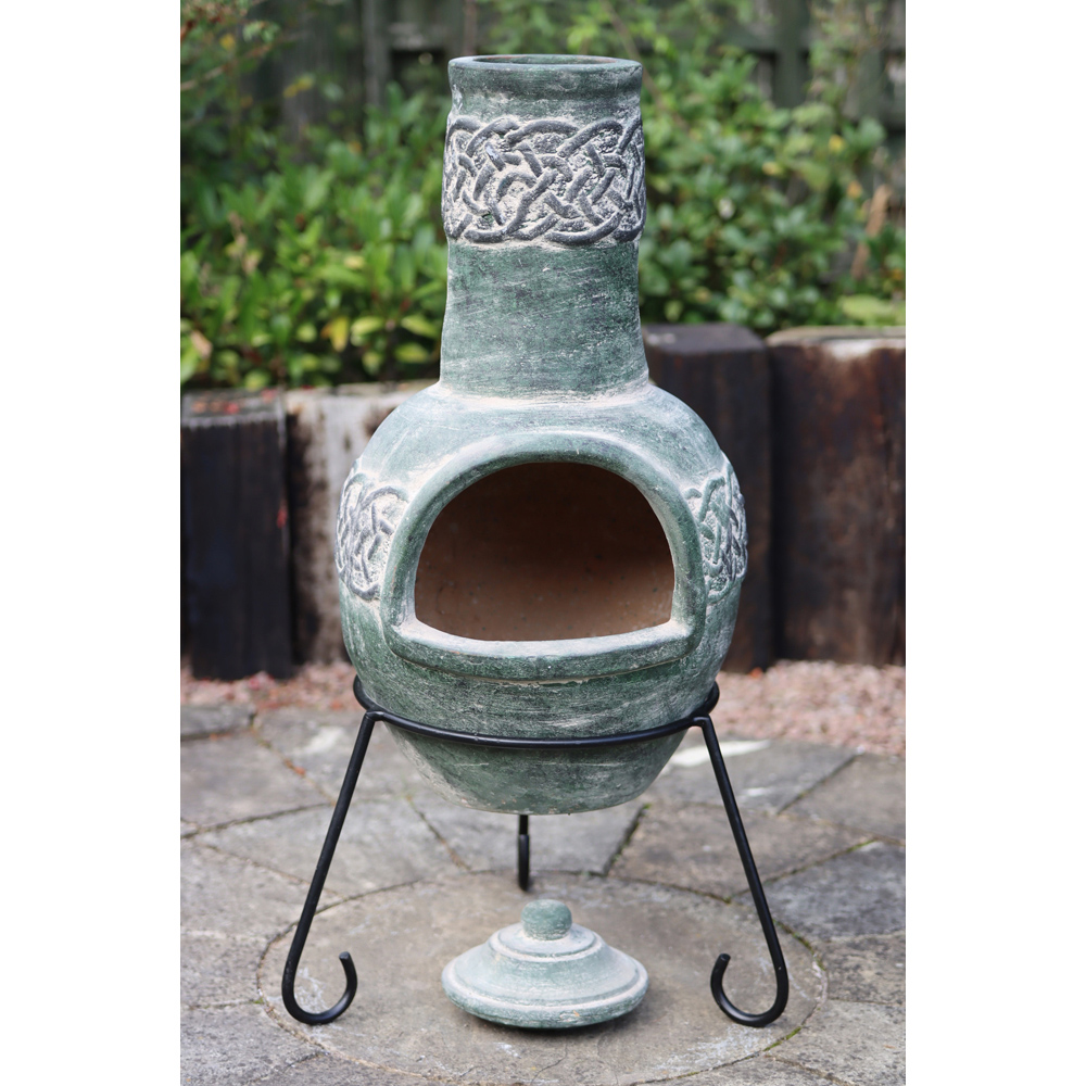 Gardeco Edyth Large Celtic Theme Mexican Chimenea with Stand and Lid Image 2