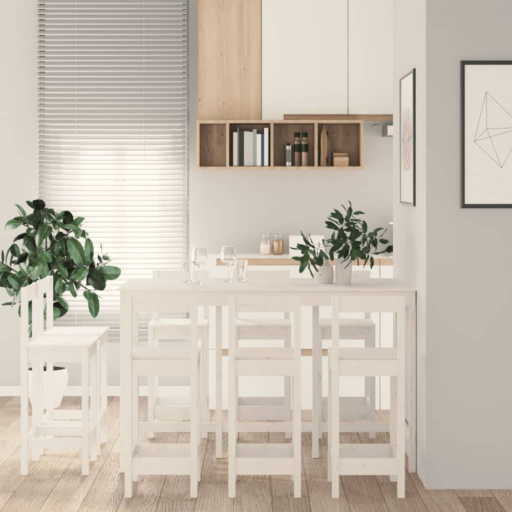 vidaXL 8 Seater White Solid Pine Wood Bar Table Set Image 8