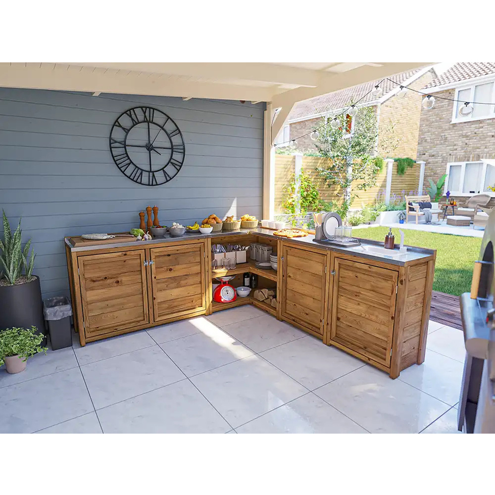 Dunster House 4 Door 2 Shelf Garden Kitchen Right Hand Sink Unit III with Stainless Steel Countertop Image 5
