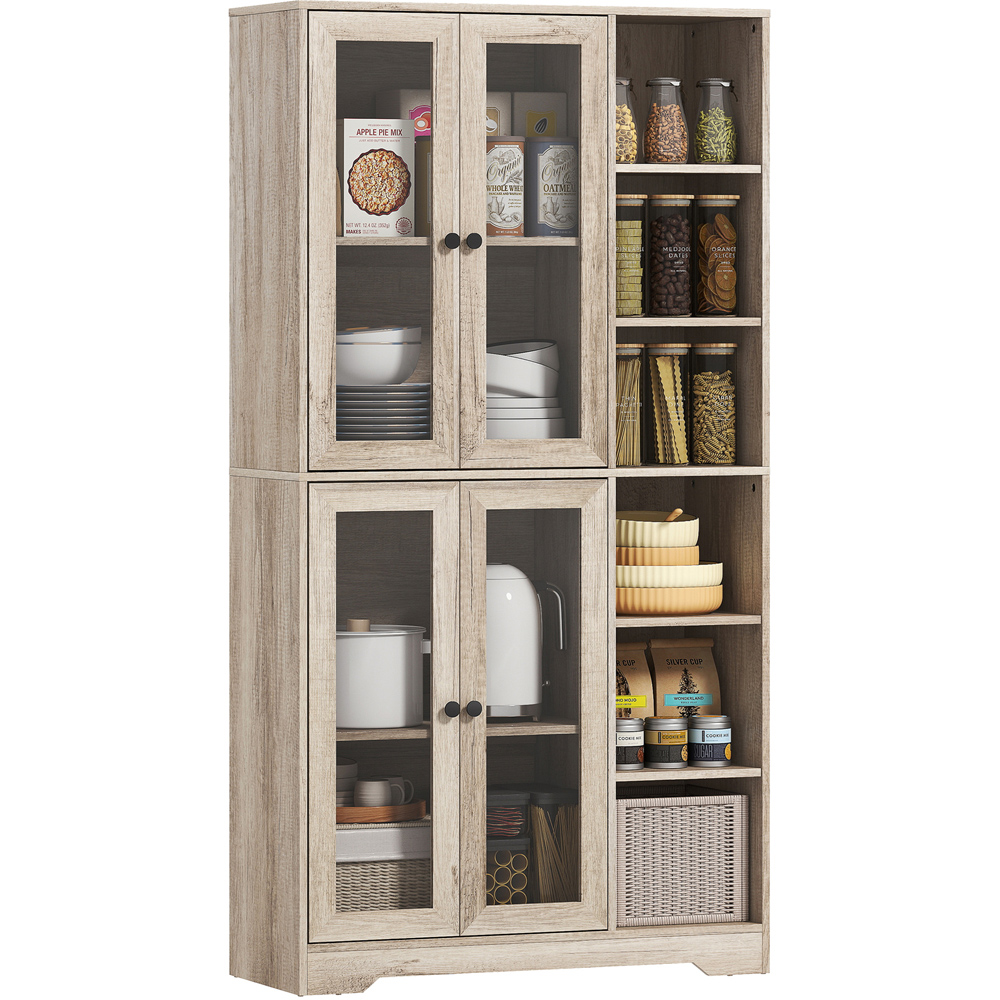 Portland 4 Door 2 Shelf Light Grey Freestanding Tall Kitchen Pantry Cupboard Image 2