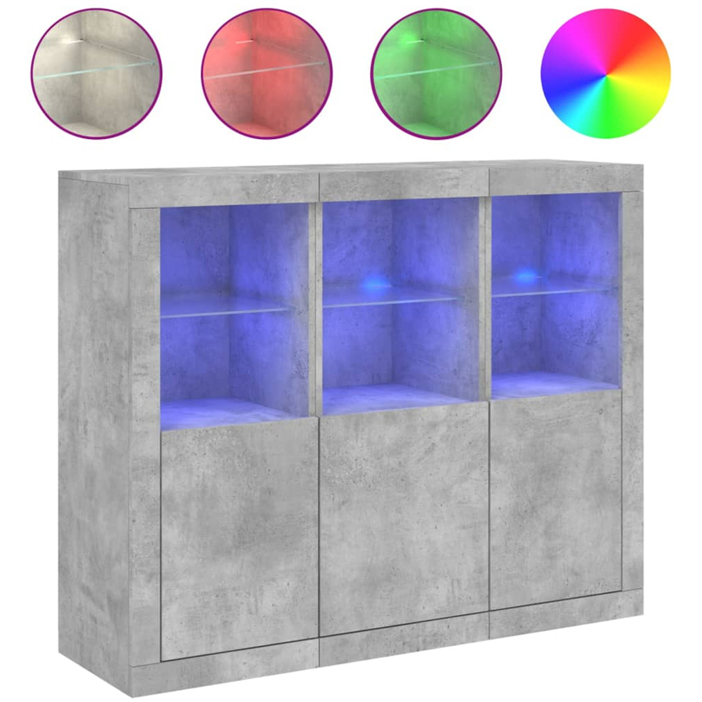 vidaXL 3 Door 6 Shelf Concrete Grey Sideboard with LED Lights 3 Pack Image 8