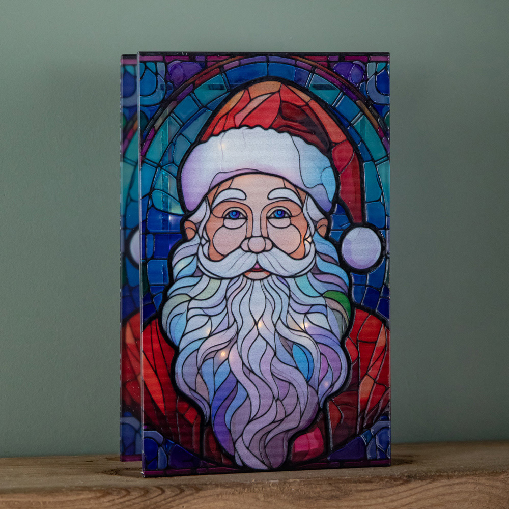 Samuel Alexander Warm White LED Double Sided Stained Glass Light Up Santa Decoration Image 5