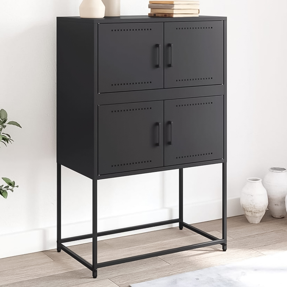 vidaXL 4 Door Black Industrial Metal Sideboard Image 1