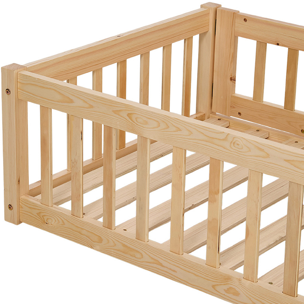 Living and Home Kids Natural Pine Wood Floor Bed Frame with Roof Headboard Image 6