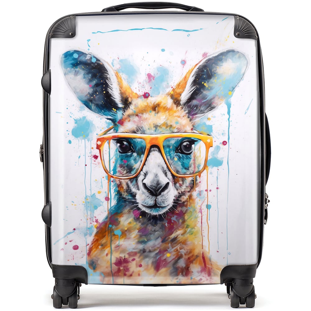 Warren Reed Designer Large Splashart Kangaroo in Glasses Suitcase Image 1
