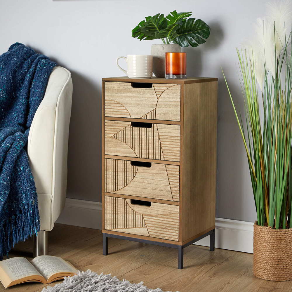 Home Source Reedham 4 Drawers Light Brown Wooden Chest of Drawers Image 7