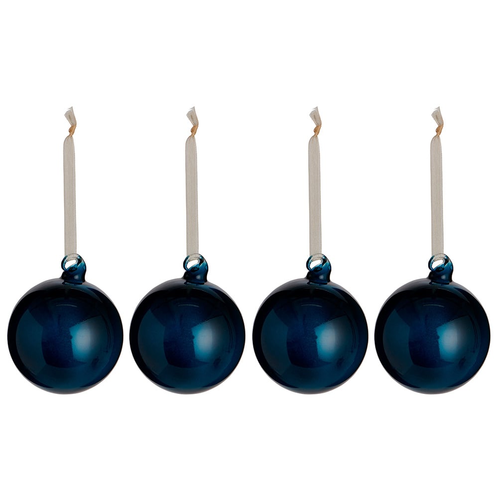 Wilko 4 Pack Majestic Blue Glass Baubles Image 2