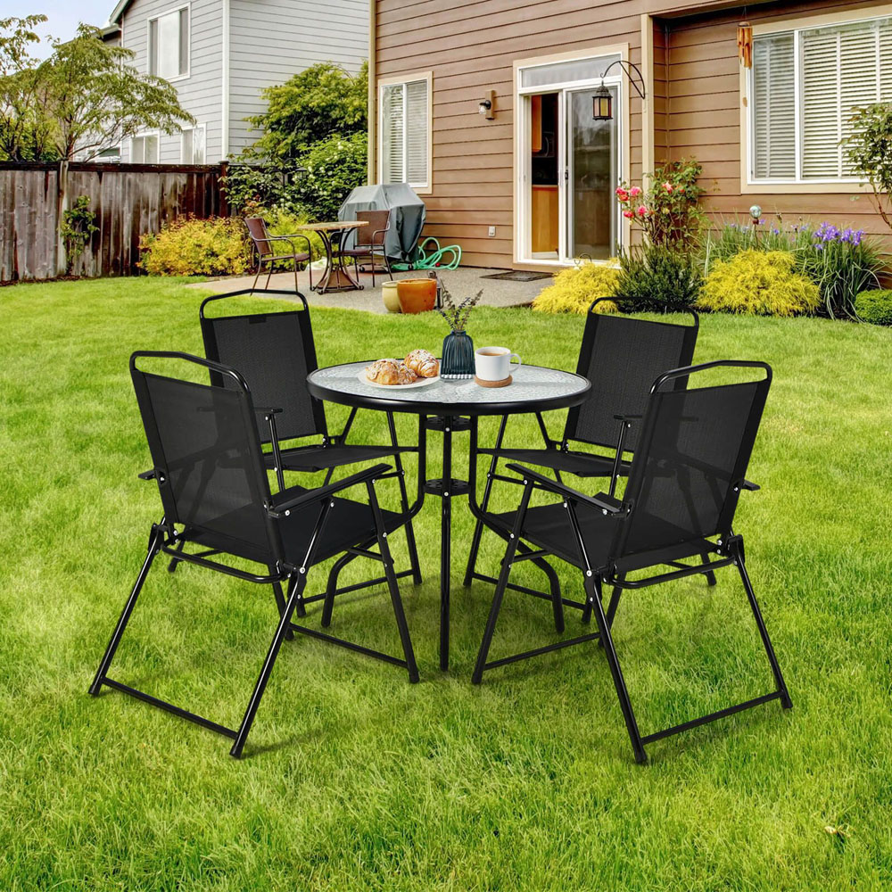 Costway 4 Seater Garden Dining Set with Umbrella Hole Black Image 3