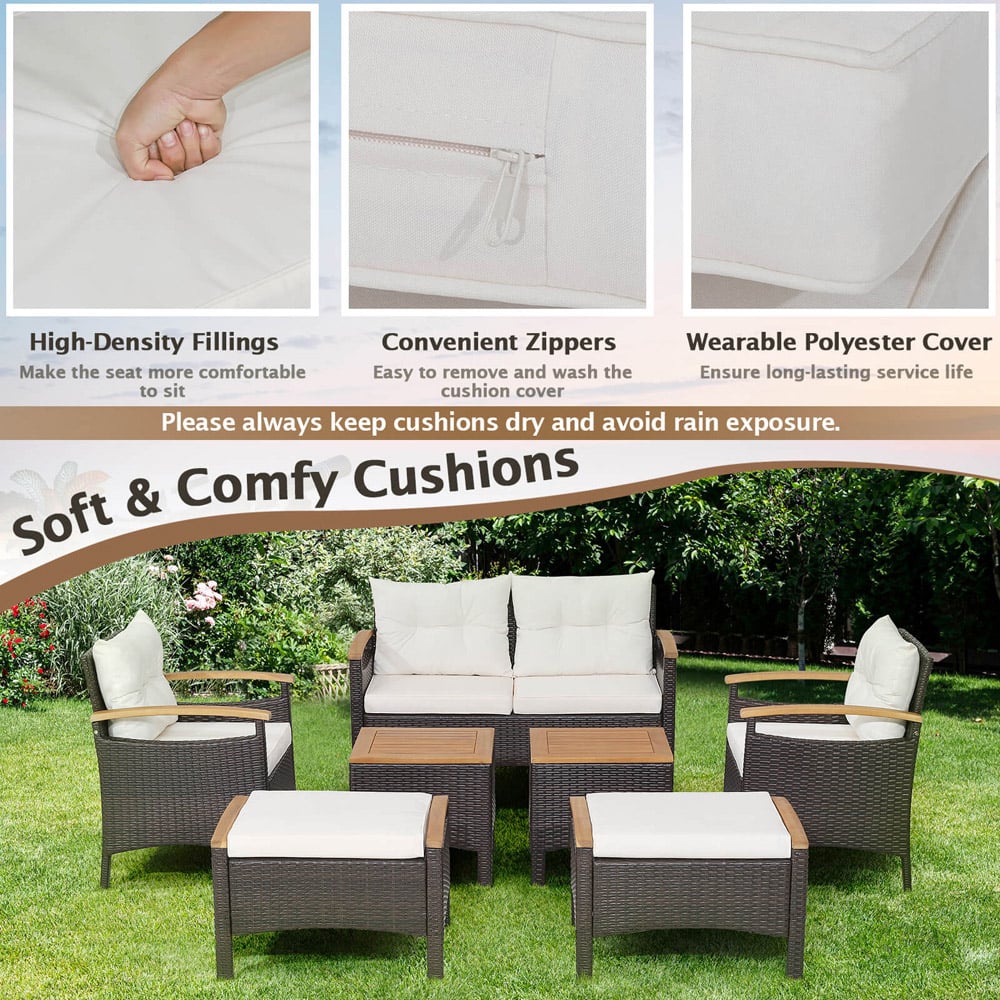 Costway 6 Seater Patio Rattan Ottoman Sofa Set with Cushion Image 4