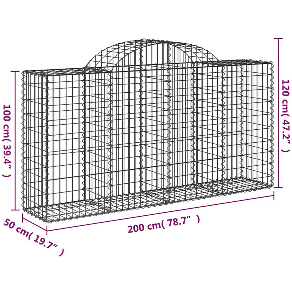 vidaXL Silver Galvanised Iron Arched Gabion Basket 200 x 50 x 100/120cm 40 Pack Image 5