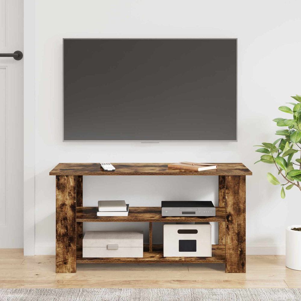 vidaXL 2 Shelf Smoked Oak Wide TV Stand Image 4