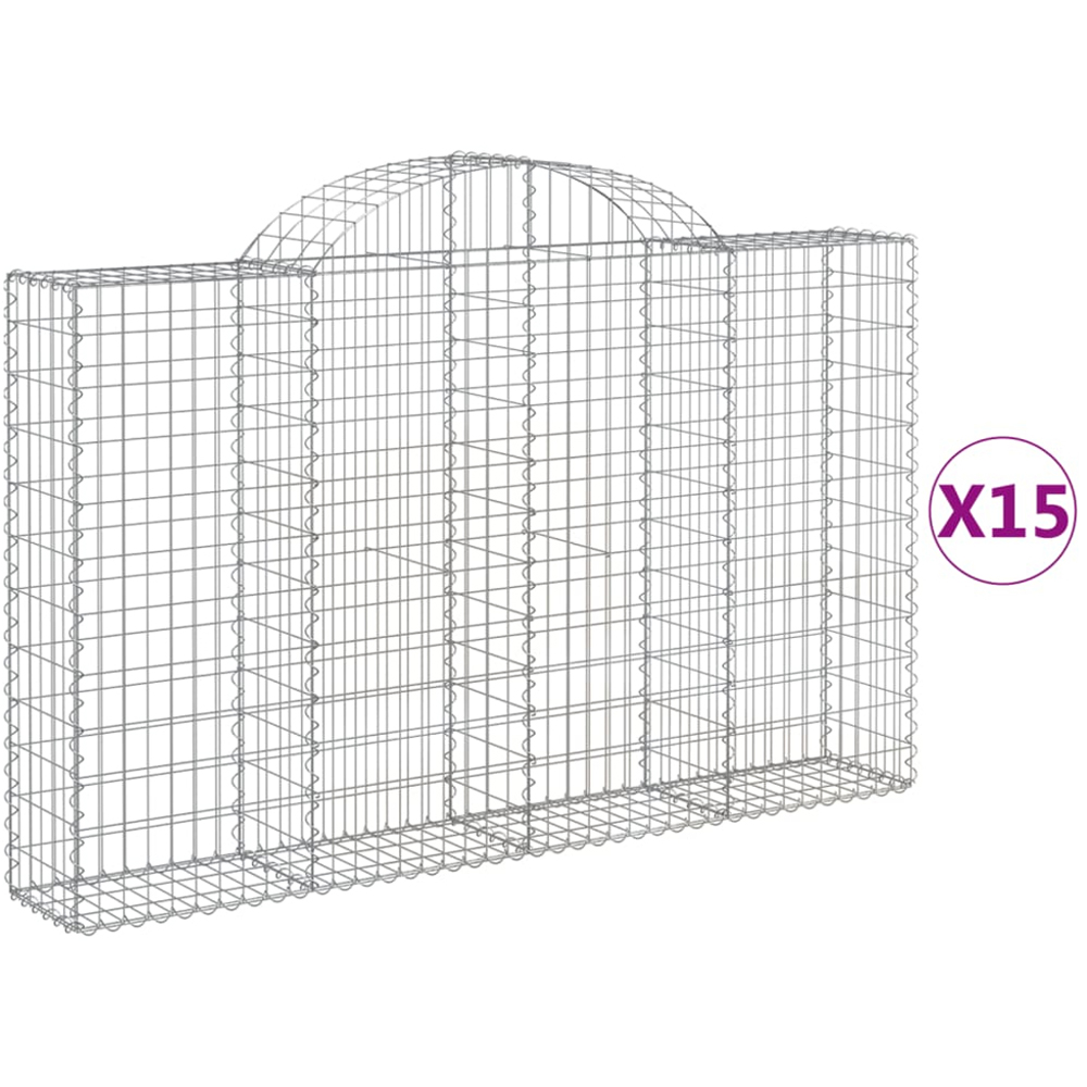 vidaXL Silver Galvanised Iron Arched Gabion Basket 120/140 x 30 x 200cm 15 Pack Image 2