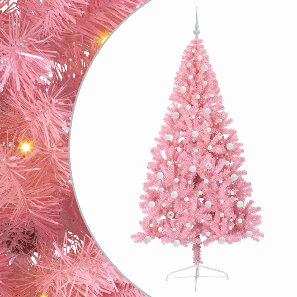 vidaXL Pre-Lit White Baubles Pink Artificial Christmas Tree 8ft Image 2