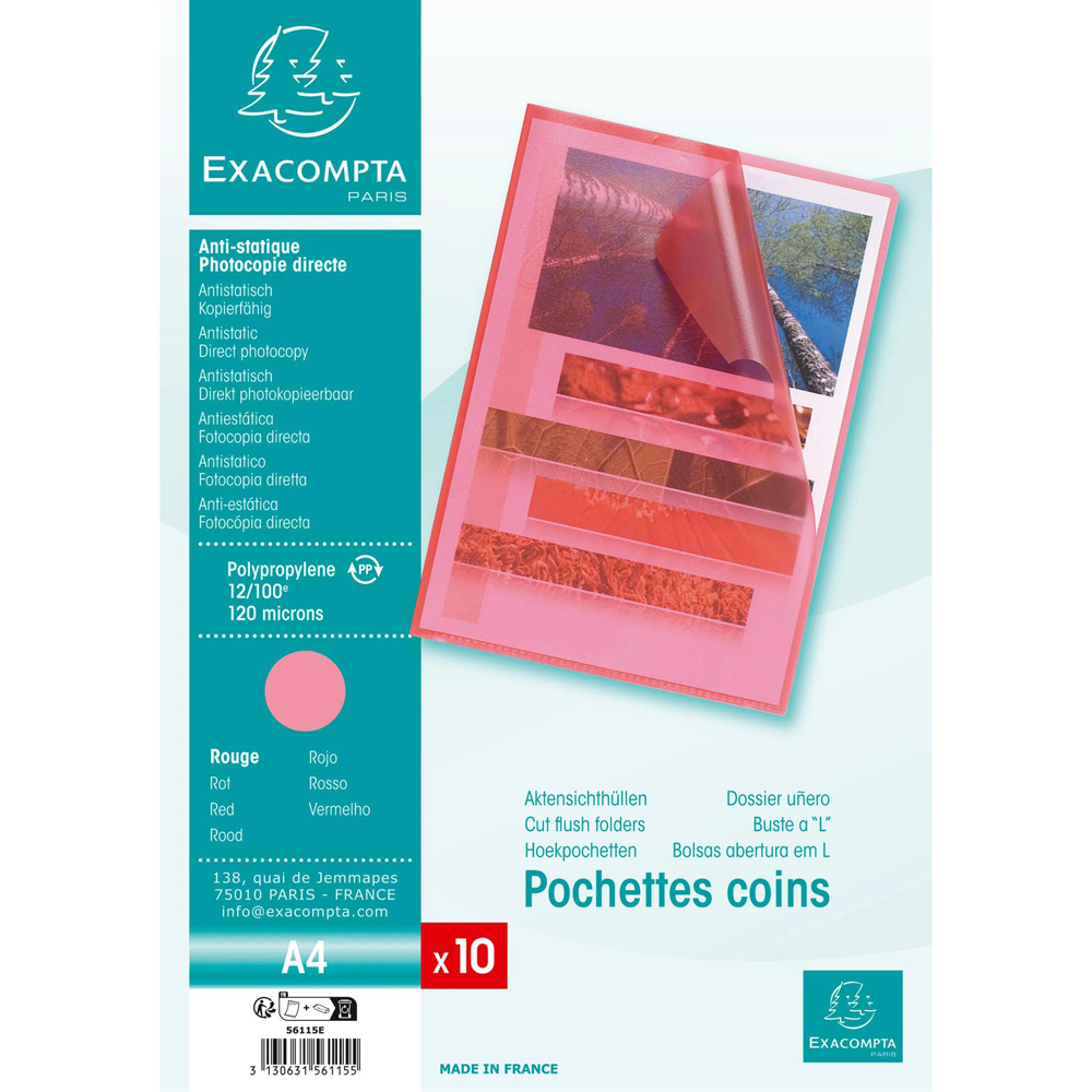 Exacompta A4 Red 0.12mm Grain PP Cut Flush Folder 10 Pack Image 6