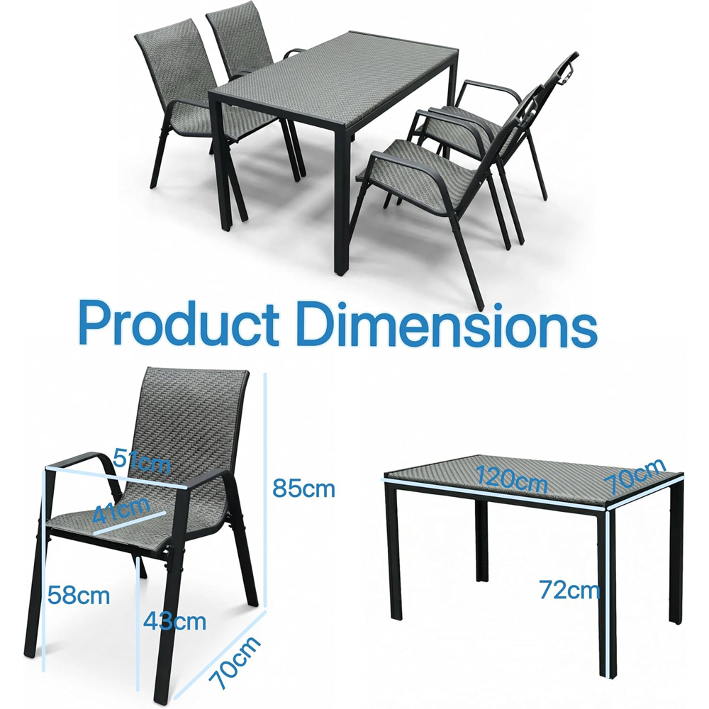 Alivio 4 Seater Grey Rattan Metal Patio Dining Set Image 9