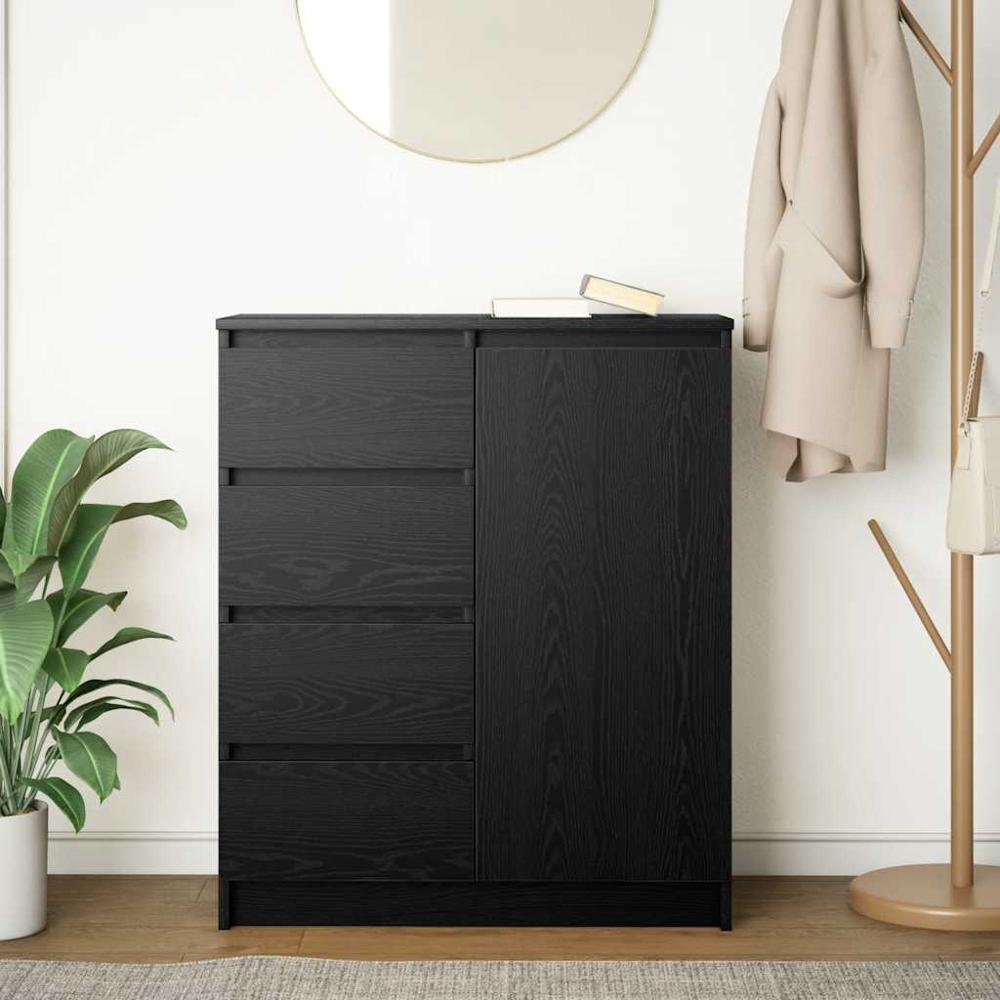 vidaXL Single Door 4 Drawer Black Wooden Sideboard Image 9