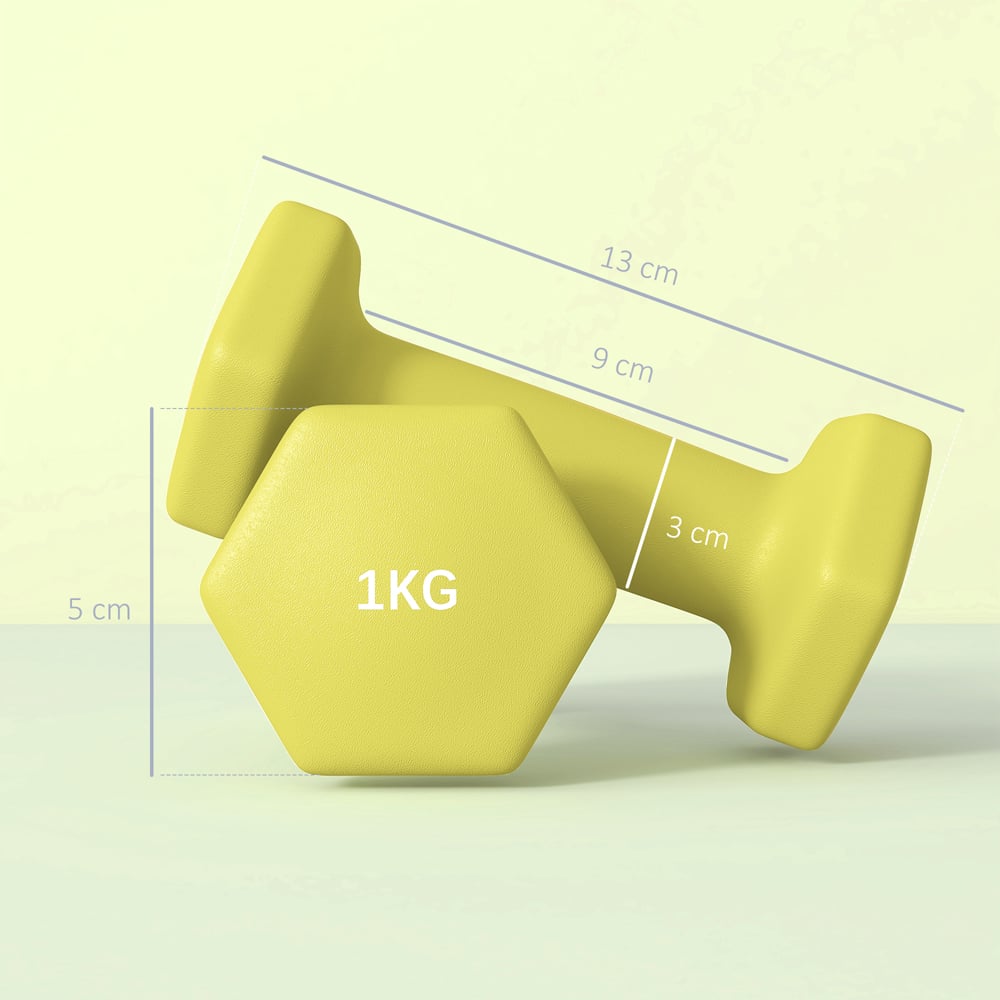 SPORTNOW Yellow Hexagonal Dumbbell 1kg 2 Pack Image 9