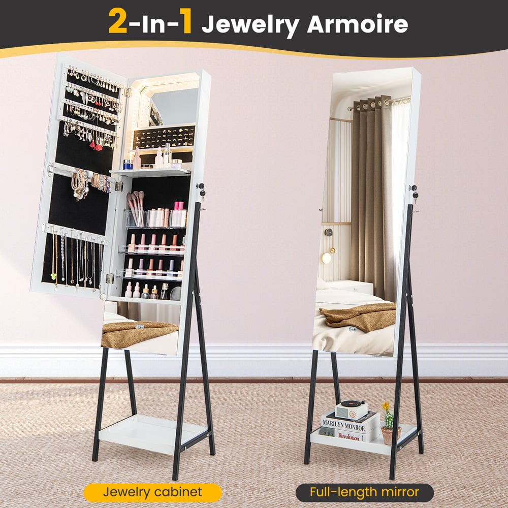 Costway White LED Full Length Mirror Jewellery Armoire Image 5