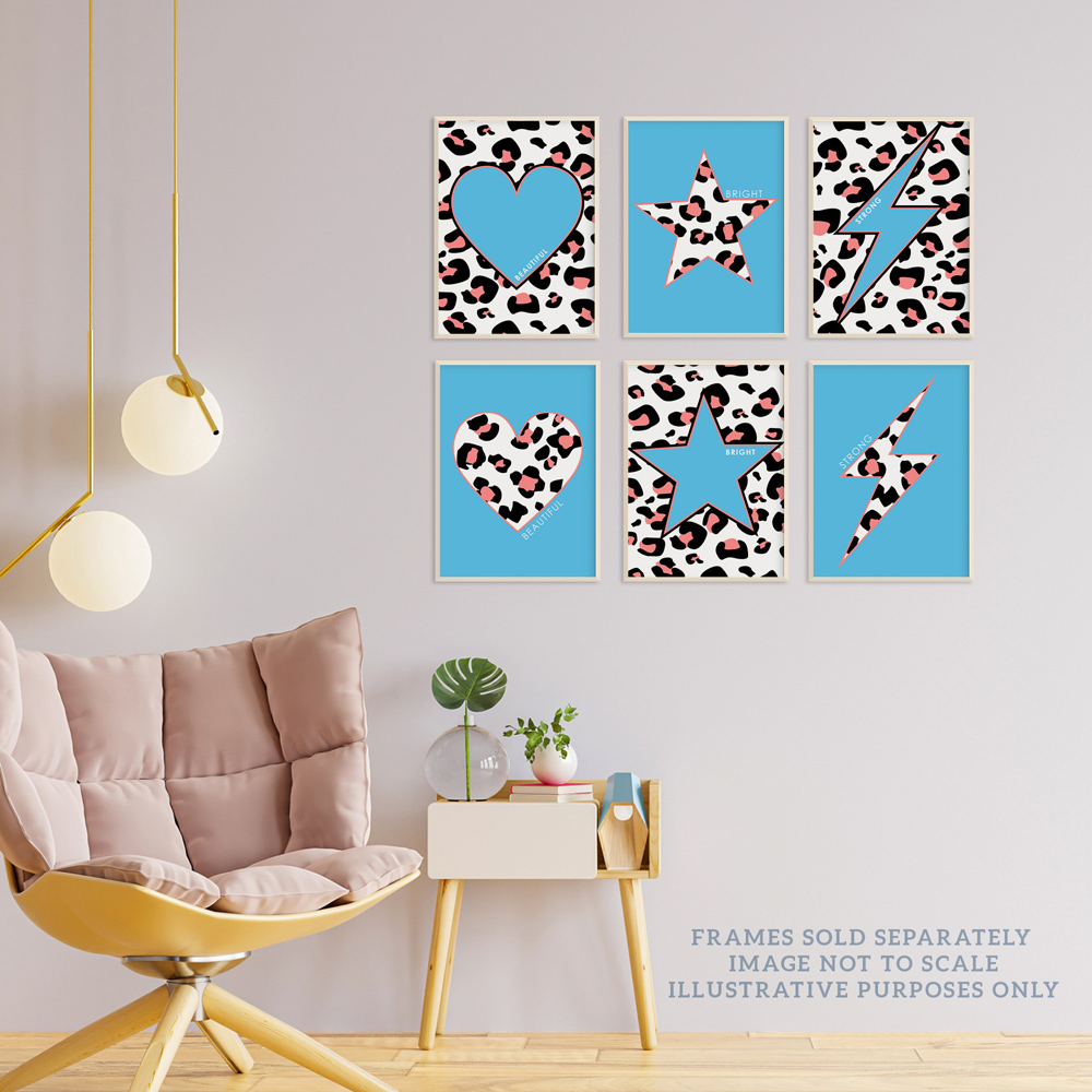 Wee Blue Coo Blue and Pink Leopard Pattern Bold Shapes Wall Art Print 30 x 41cm 6 Pack Image 3