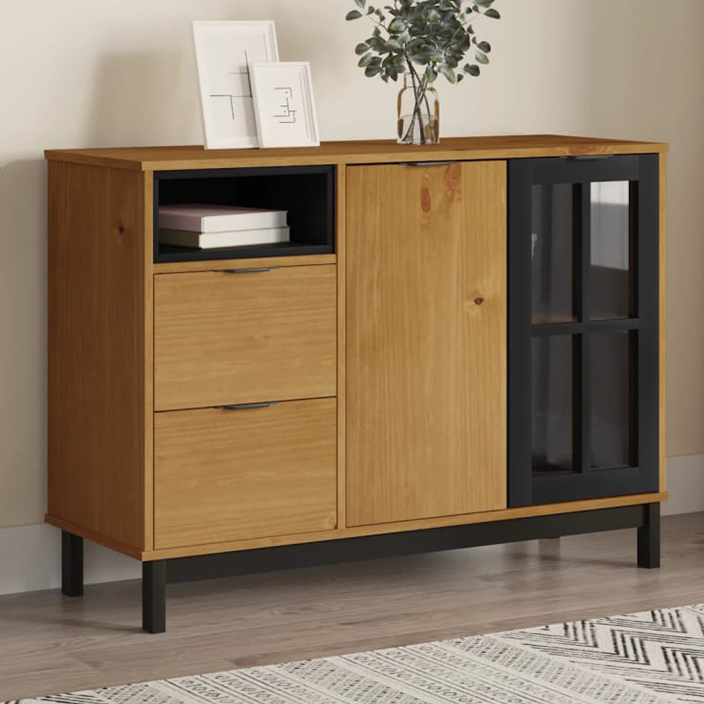 vidaXL Flam 2 Door 2 Drawer Single Shelf Solid Pine Wood Sideboard Image 1