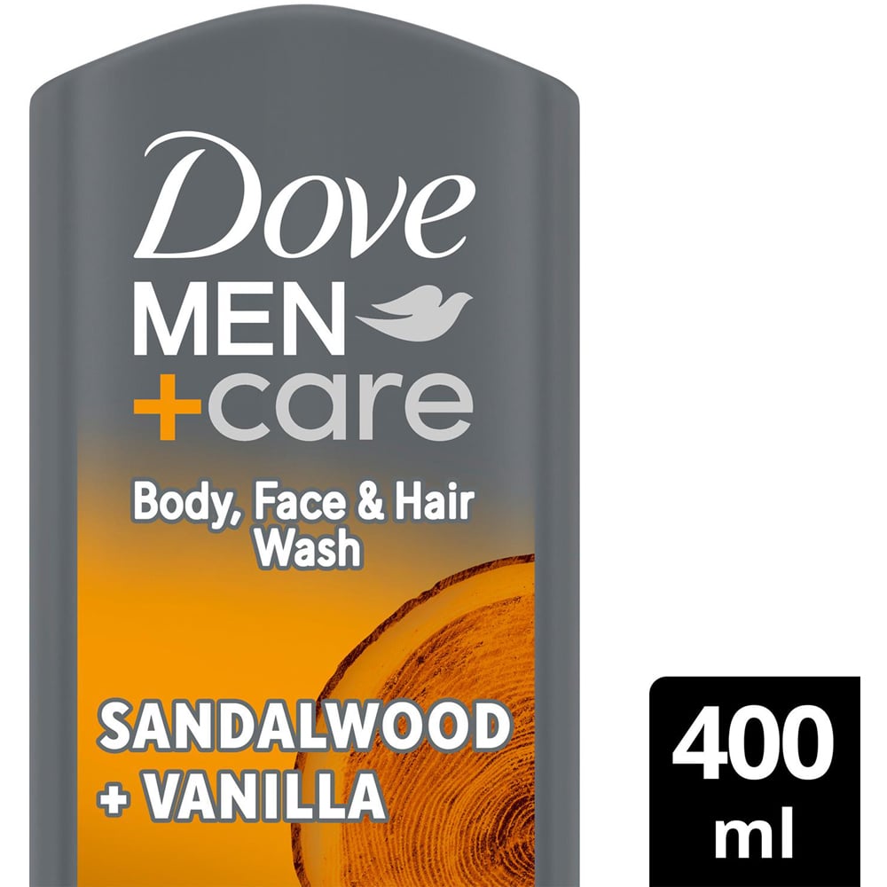 Dove Men+ Care 3-in-1 Sandalwood and Vanilla Body Face and Hair Wash 400ml 12 Pack Image 4