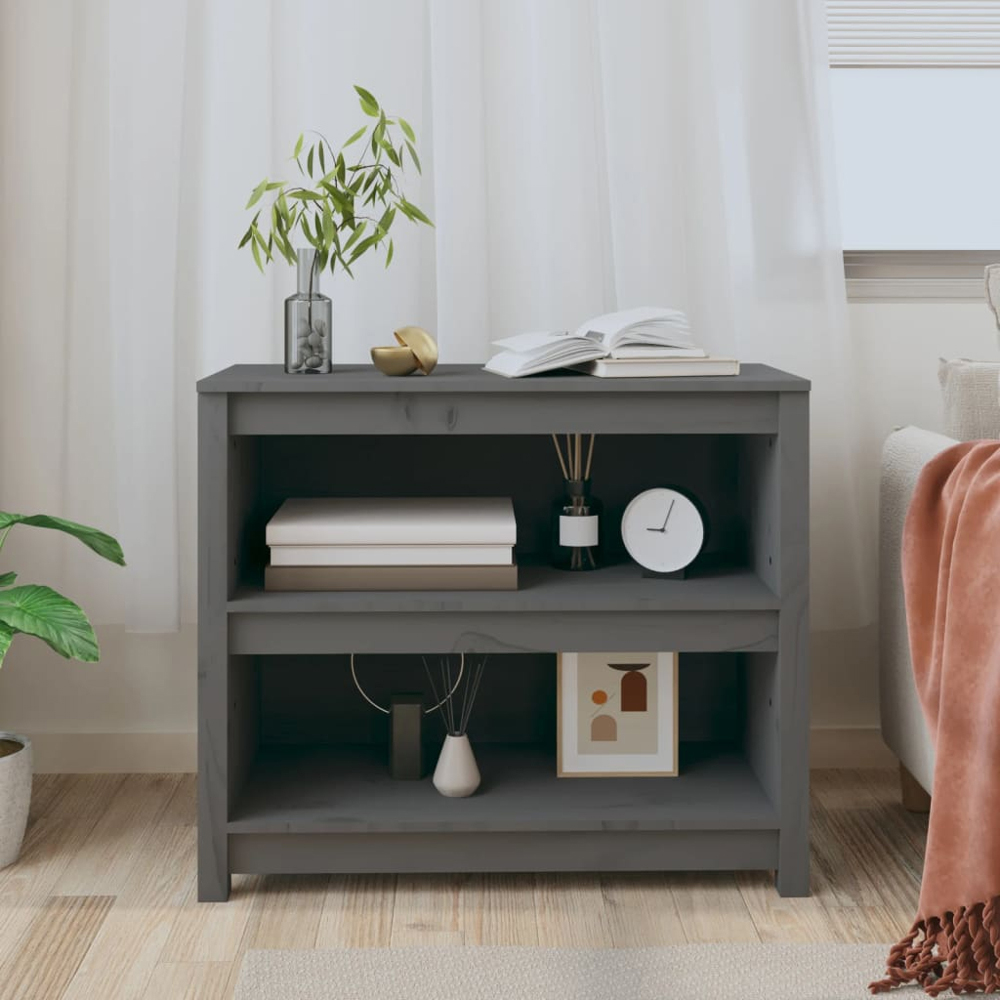 vidaXL 2 Shelf Grey Solid Pine Wood Bookcase Image 7
