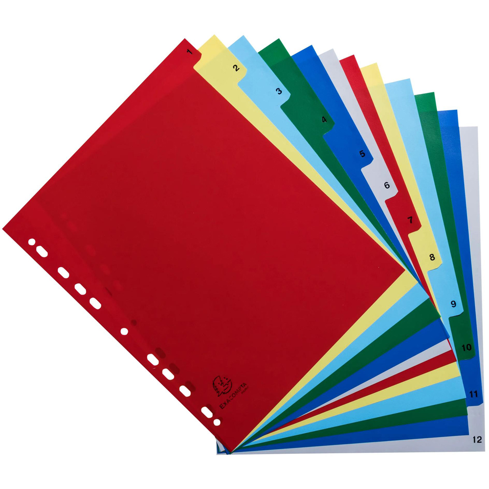 Exacompta A4 Maxi Bright Assorted Colour Polypropylene 1-12 Divider 20 Pack Image 3