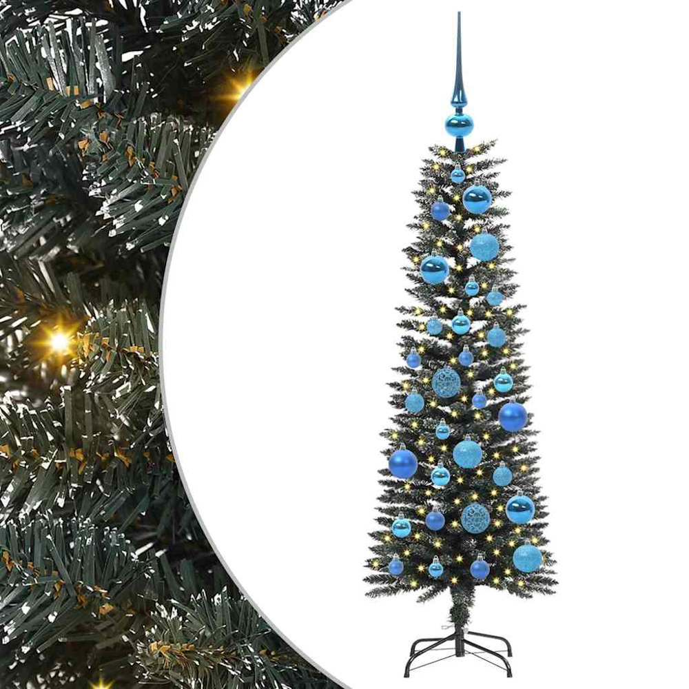 vidaXL Pre-Lit Blue Baubles Green Artificial Christmas Tree 4ft Image 2
