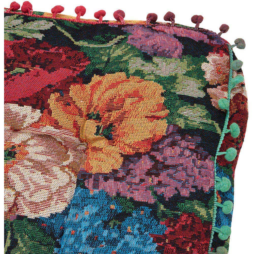 Living and Home Black Vintage Floral Embroidered Tatami Seat Cushion with Pom Poms 40 x 40cm Image 6
